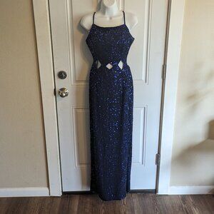 Vintage SCALA 100% Silk Beaded Sequin Dress Waist Cut Outs & Open Back Small
